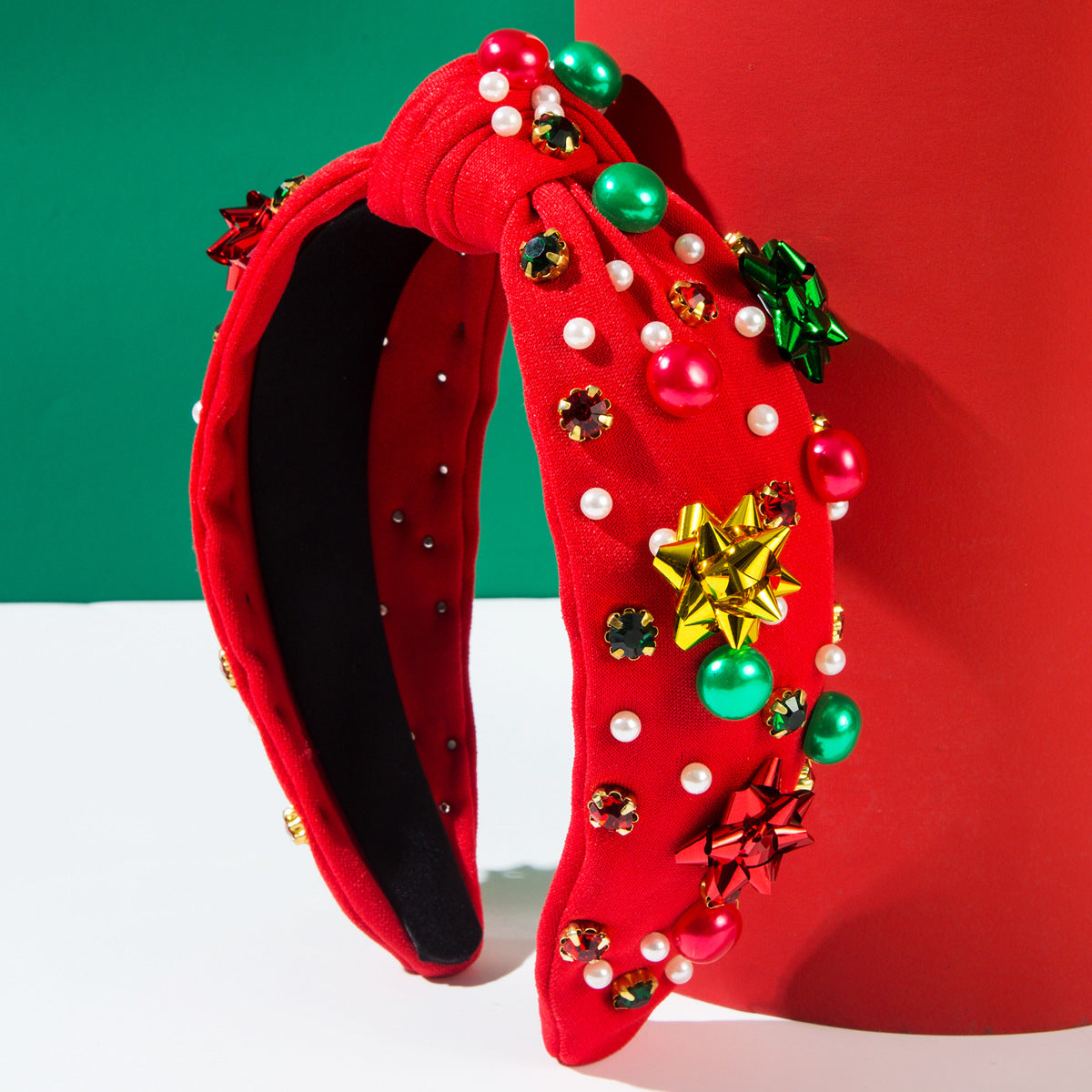 Wholesale Christmas hair band red green plastic flower accessories pearl hair accessories